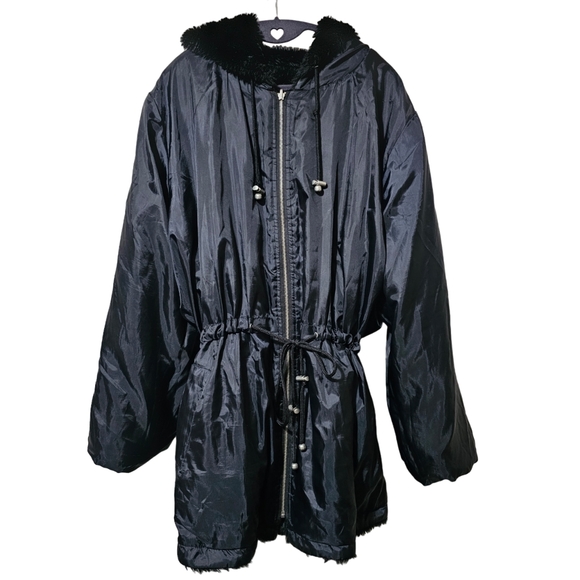 Woman Within Black Faux Fur Reversible Coat - Picture 3 of 5